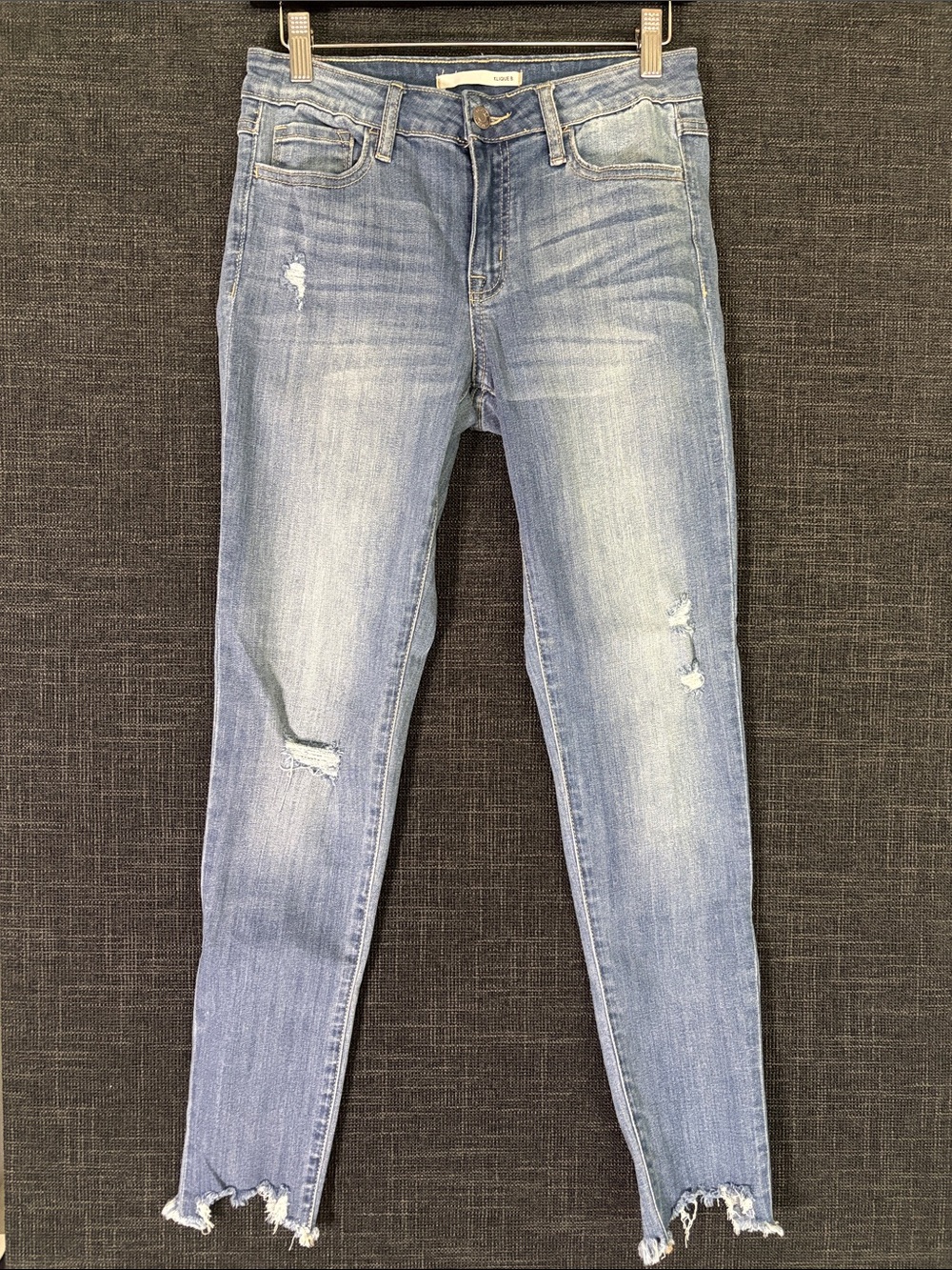 Klique B Light Wash Distressed Skinny Jeans with Frayed Hem
